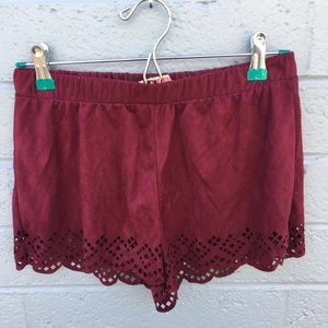 HOT KISS Burgundy velvet laser cut shorts